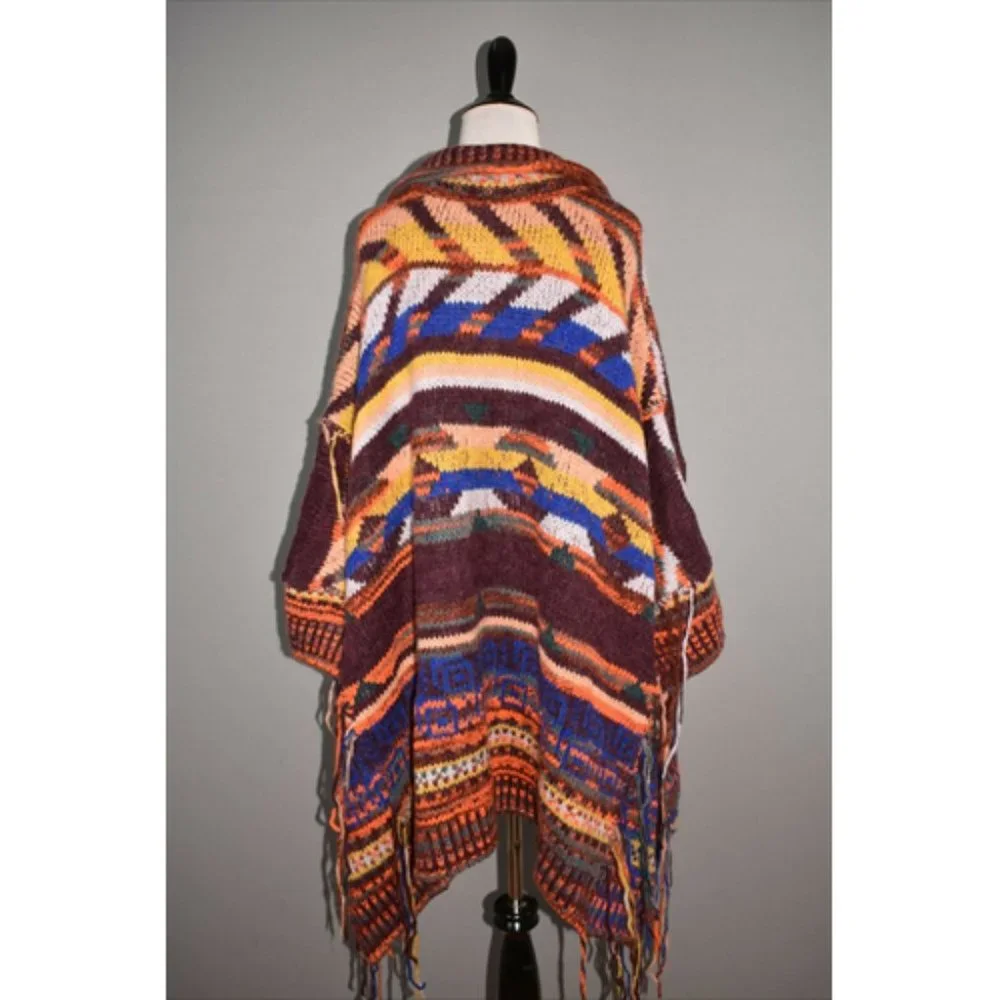FREE PEOPLE NEW Follow The Arrow Fringe Poncho - Picture 8 of 9